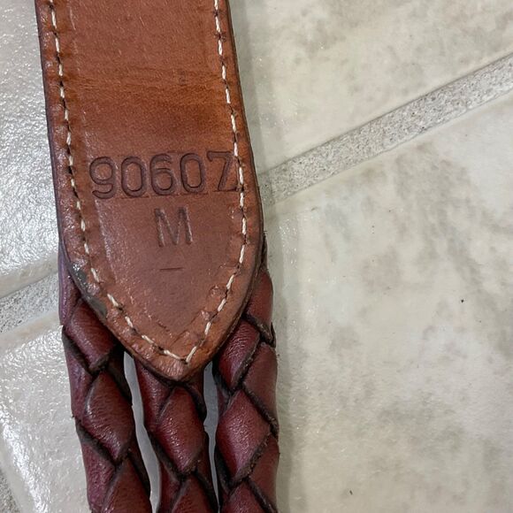 Vintage Brighton 1995 Silver Buckle Brown Braided Leather Waist Belt embossed M - Picture 7 of 12